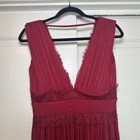 ASOS Burgundy Lace Insert Pleated Slit Maxi Dress 8 - Picture 7 of 14